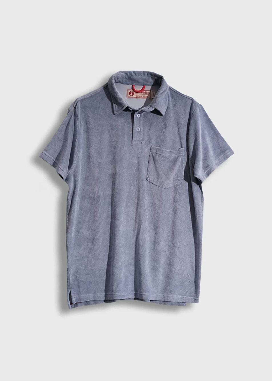 NEW IRON & RESIN men's terry polo in reef water